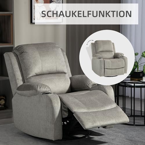 HOMCOM Relaxsessel Fernsehsessel mit Liegefunktion, Wippfunktion, Drehbar TV-Sessel mit Taschenfederkern, Fußstütze und Becherhalter, für Wohnzimmer, Braun – Bild 6