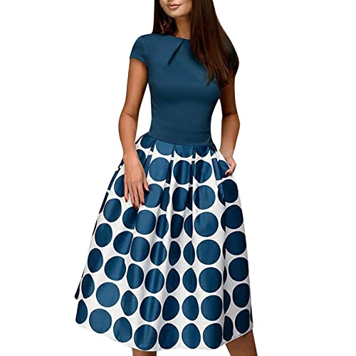 FASLOLSDP Modisches Damen Rundhals Kurzarm Bund Silhouette Vintage Polka...