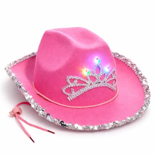 GiftExpress CHILD LED Blinking Pink Tiara Cowgirl hat Light Up Cowboy Hat - CHILD SIZE