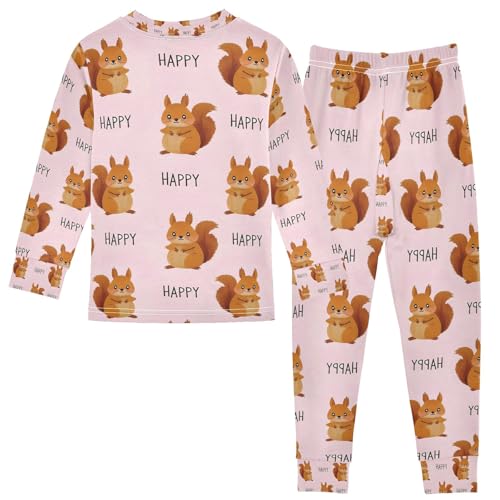 senya Cute Squirrel Happy Pajamas Set Long Sleeve Soft Cotton Sleepwear 2 Piece2