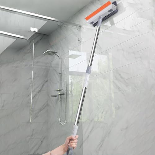 Image of Premium 3-in-1 Floor Cleaning Brush with Long Stainless Steel Handle, Hard Bristle Scrubber, Floor Scraper for Bathroom, Kitchen, Tiles & Outdoor Cleaning