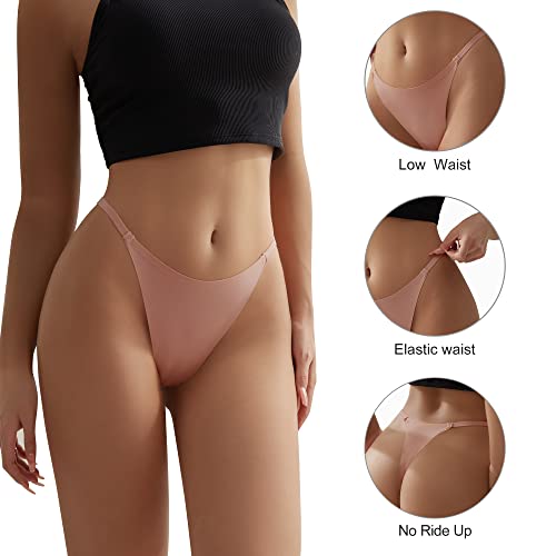 Image of DEANGELMON Seamless G-string Thongs for Women - No Show Thong Underwear Low Rise Stretch Panties Workout Pack