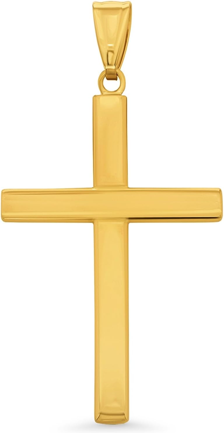 Jewelry America 14k Solid Gold Plain and Simple Religious Cross Pendant Necklace with Figaro Chain - Image 2