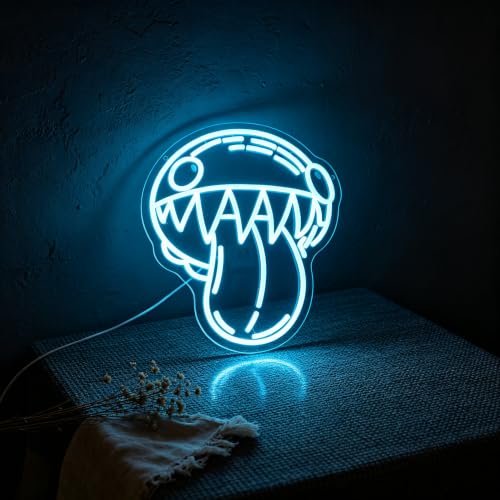 Image of Glitch Monster WAA Neon Sign, Ice Blue, LED 16 x 12.5 Inch | Tongue-Out Creature Wall Art, Digital Circus Style Character,, Bedroom Streamer Setup Decor