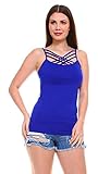MELODY Women Sexy Front Criss Cross Straps Camisole Tank Top (Blue, Small/Medium)