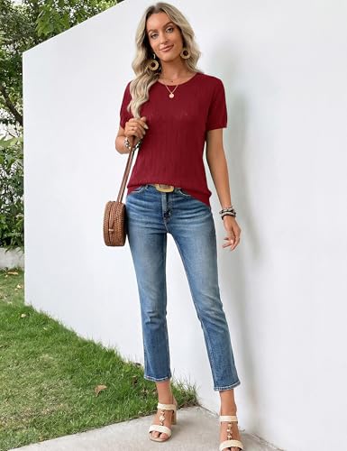LaGracia Sweater for Women Short Sleeve Crew Neck Lightweight Sweaters Casual Summer Spring Tops 2026 Red M — view 6