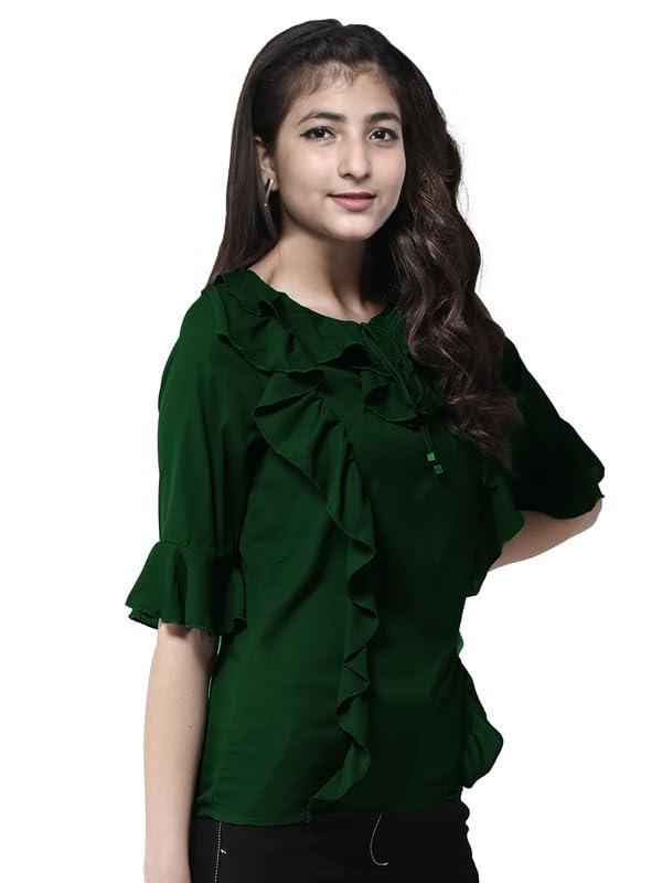 SKY FLY Girls Front Ruffed 3-4 Bell Sleeve DZN top-69 Green Medium 1