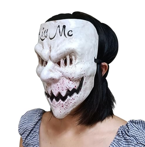 XOCOSEE Horror Bloody Killer Anarchy Kiss Me Mask Dress Up for Halloween Masquerade Party Costume