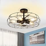 Depuley 5-Light Industrial Ceiling Light, 19 Inch Farmhouse Semi Flush Mount Chandelier, Rustic Metal Cage Ceiling Light Fixture, Black Retro Close to Ceiling Lighting for Kitchen Dining Room Bedroom