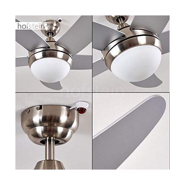 Ceiling Fan Morino with Light, Silvery Metal, Wood and Glass, Remote cotrolled (Included), for 2 x E14 max. 40 Watt Light Bulbs, Suitable LED Bulbs - Image 9