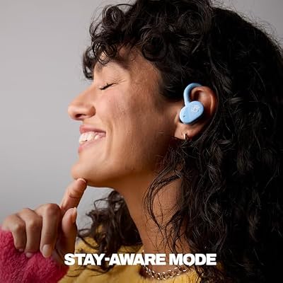 Skullcandy Push Play Active Wireless Earbuds, Bluetooth Headphones, Noise Isolating Fit, 34 Hrs Battery, Secure-Fit Over-Ear Hanger, Sweat Water Resistant, Microphone for iPhone Android - Preppy Blue