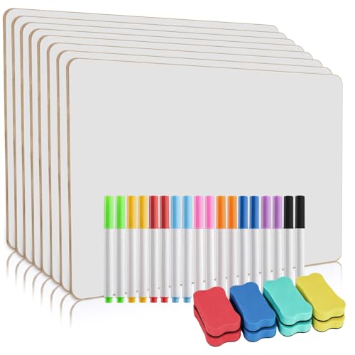 8 Pcs Petits Tableaux Blancs format A4, Petit Tableau Blanc Effacable A4, Tableau Effacable double face pour école maison bureau, avec 18 marqueurs et 8 effaceurs(29,7 x 21 cm)