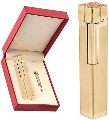 Accendino Da Donna A Striscia Lunga + Scatola, Accendino A Gas Butano In Metallo Con Coperchio Ribaltabile, Accendino Con Ruota Laterale, Miglior Regalo Per Uomini E Donne,Oro,Picturesque234