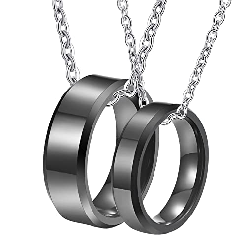 Colliers Couple Pendentif Bague Fiançailles Anneau Tungstène Noire KnSam
