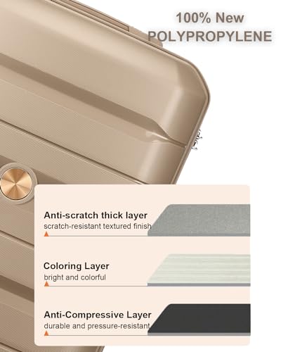 Somago 28 Inch Luggage With Spinner Wheels Hard Shell Polypropylene Suitcase with TSA Lock and YKK Zipper,Noble Golden2