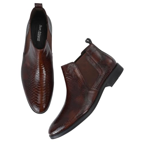 Image of San Frissco Croco Textured Textured Synthetic Upper Cushioned Footbed /Comfortable Fashionable Flexible for Men - (Brown)