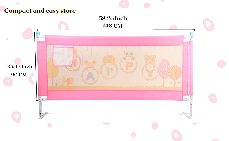 Image of Vic Kid Bed Rail Guard for Baby /Kids Safety, 148cm x 90cm, Portable & Foldable, Baby Safety Essential, Adjustable Height (1.5M, Happy)