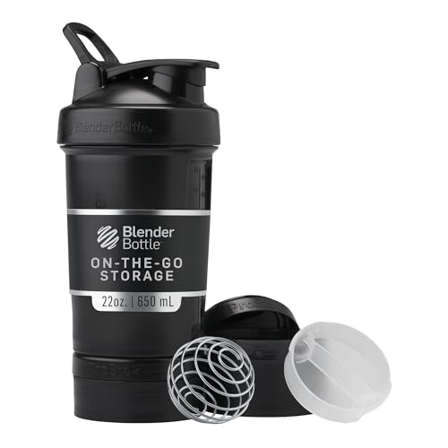 BlenderBottle Shaker Bottle with Pill Organizer and Storage for Protein Powder, Classic V2 ProStak System, 22-Ounce, Midnight Black