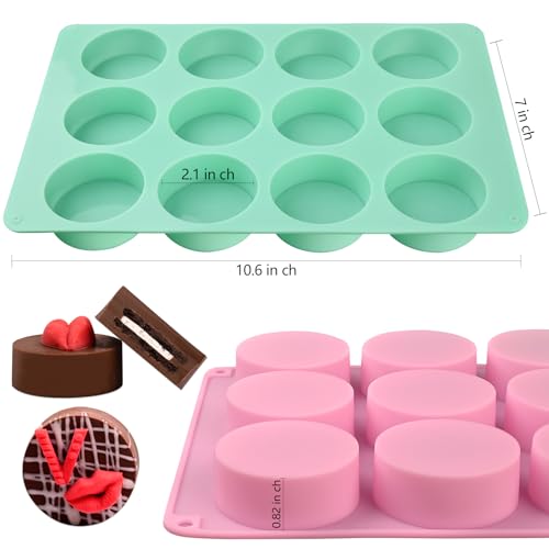 Actvty Round Chocolate Cookie Molds, New Size 12-Cavity Cylinder Chocolate Cover Cookie Silicone Molds for Candy Mini Cakes Jelly Baking(2 Pack)