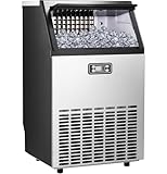 Commercial Ice Maker Machine, 100lbs/24H Stainless Steel Ice Machine with 33lbs Storage Capacity, Auto Self-Cleaning Freestanding Ice Maker, Ice Machine Freestanding for Bar/Cafe/Restaurant