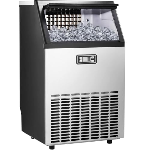 Commercial Ice Maker Machine, 100lbs/24H Stainless Steel Ice Machine with