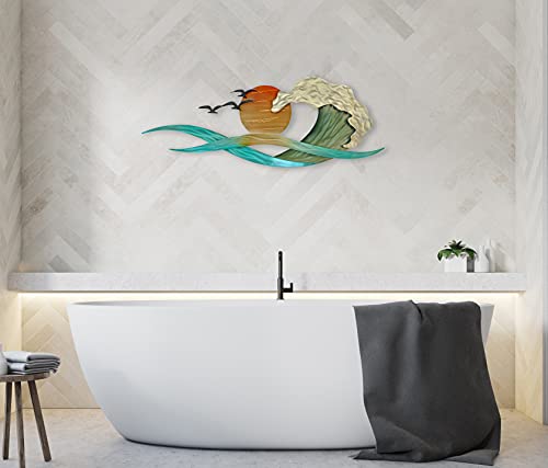 T.i. Design Waves And Blazing Sun | Contemporary Coastal Beach Ocean Stainless Steel Metal Wall Décor #TOP5