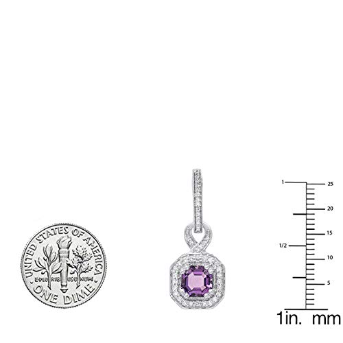 14K 6.5 Mm Asscher Amethyst & Round White Diamond Ladies Halo Dangling Drop Earrings, White Gold #TOP4