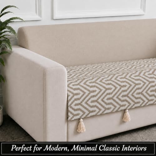 Image of STITCHNEST 'Nomad Weave Collection' 1 Seater Sofa Cover|Elegant Jacquard Fabric, Decorative Tassels, Washable & Durable for Modern Living67