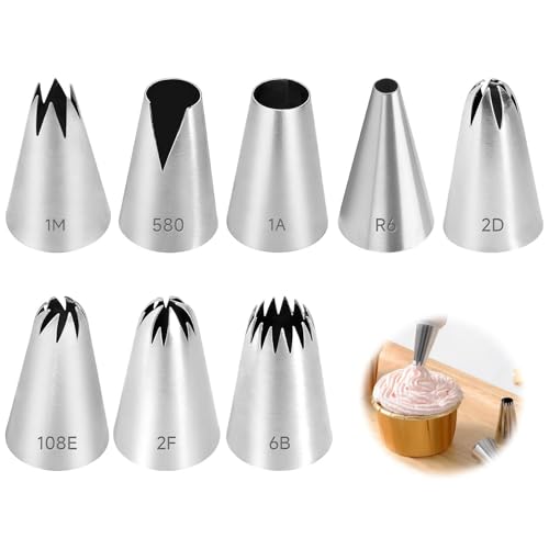 8PCS Grosse Douille Patisserie Professionnelle, Poche a Douille Patisserie Professionnelle, Embout Poche a Douille Patisserie, Patisserie Inox pour Décorer Gâteaux Muffins
