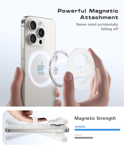 Image of RIGGEAR Soft Silicone Magnetic Phone Grip, Finger Loop Ring Holder Compatible with MagSafe iPhone Models and Magnetic Phone Cases (White)