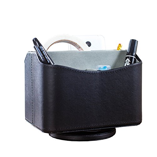UnionBasic Colorful PU Leather 360 Degrees Rotatable Remote Control/Controller Organizer, Spinning TV Guide/Mail/Media Desktop Organizer Caddy Holder (Pure Black)