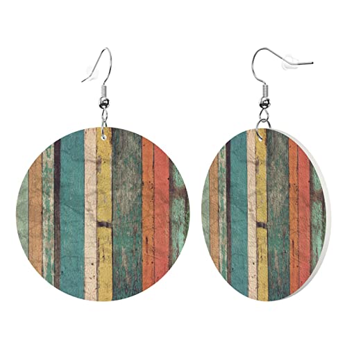 Wood Grain Faux Leather Earrings Lightweight Dangle Round Earrings For Women Girls #TOP1