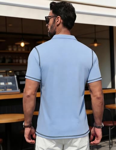 Image of Mens Polo Shirts Short Sleeve Casual Summer Lightweight Cotton Golf Polo Shirts with Pocket