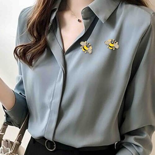 Image of 6 Pack Cute Funny Rhinestone Bee Brooches Pin Set Fashion Enamel Crystal Animal Insect Themed Bags Backpacks Jackets Hat Lapel Brooch for Women Gold Plated