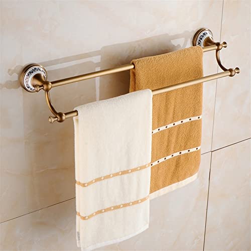 Porte-serviettes de bain en porcelaine et laiton antique chic double pôle