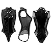 Damen Sexy Wetlook Lederbody Bodysuit mit Reißverschluss,Ärmelloses Dessous Set,Frauen PVC Einteilige Unterwäsche,Stringbody Jumpsuit,High Cut Thong Leotard Reizwäsche Lingerie für Clubwear (Schwarz) #4