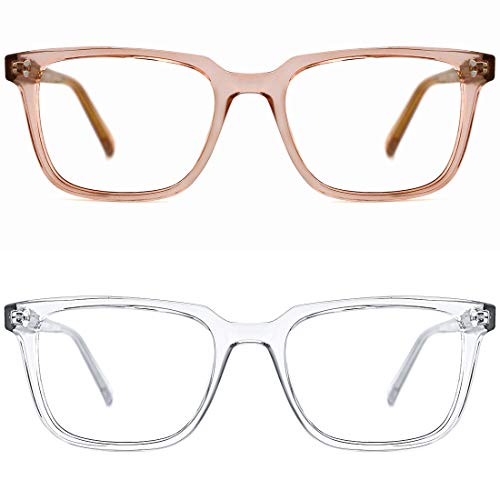 TIJN Blue Light Filter Computer Glasses for Blocking UV Harmful Rays Retro Eyeglasses for Women Men (Champagne gold + Transparent)