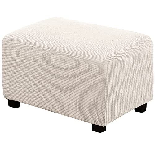 Image of H.VERSAILTEX Ottoman Cover Slipcover Rectangle Fit Length 33 inch-38 inch Footrest Sofa Slipcovers Stool Cover Footstool Protector Covers Feature Stretch Thick Soft Jacquard Fabric Removable Washable - Ivory