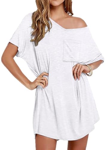 Image of Ekouaer Womens Tshirt Nightgown Cotton V Neck Sleepshirts Comfy Casual Nightshirt for Women