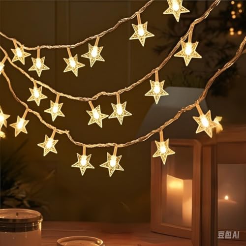 Image of 40 LED Star String Lights Battery Operated 20FT Star Mini Star Fairy Lights for Patio Garden,Wedding, Party, Home Decoration (Star)