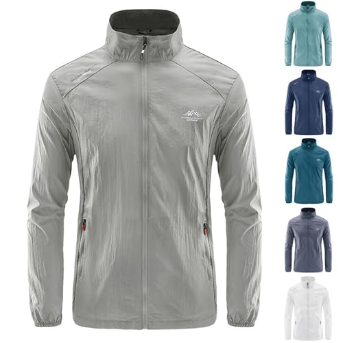 Mens Sun Jacket UPF 50+ Clothes Full Zip UV Protection SPF Cooling Lightweight Summer Athletic Track Fishing Outwear