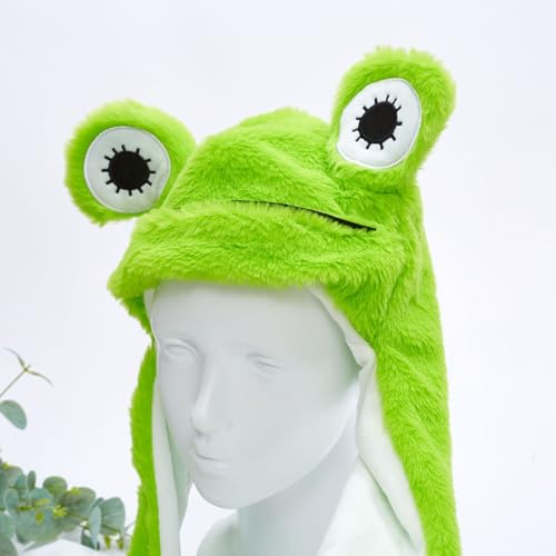 Ear Warmers Winter Hats for Girls -Super Soft Warm Hat With Ear Flaps,Kids Funny Frog Hat with Moving Ears for Party (Green)3