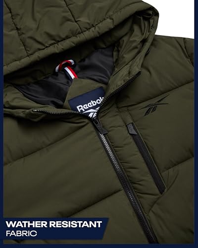 Image of Reebok Mens Jacket - Weather Resistant Winter Jackets for Men Quilted Warm Coat Puffer Jacket with Hood and Pockets