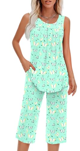 Image of Findsweet Women Pajamas Sets Loungewear Soft Sleepwear Two Piece Summer Sleeveless Pjs Tank Top Pants with Pocket S-4XL