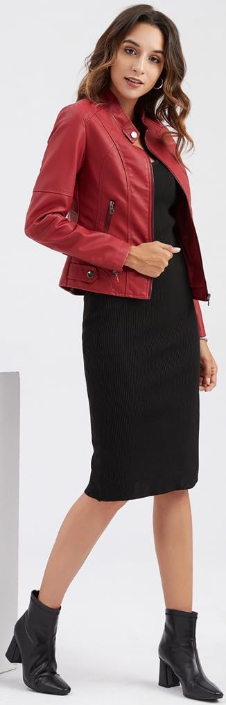 ACE SHOCK Women’s Faux Leather Jackets Zip Up Motocycle Short PU Moto Biker Outwear Slim Fitted Coat