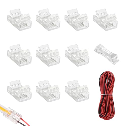 10 m led-strip verlengkabel met 10 led-connectoren, 2-polig, 8 mm, zachte koperen tinnen kabel voor COB 3528 2835 ledstrip, monochroom, naadloze stekker voor flexibele verlichting 5 V, 12 V, 24 V