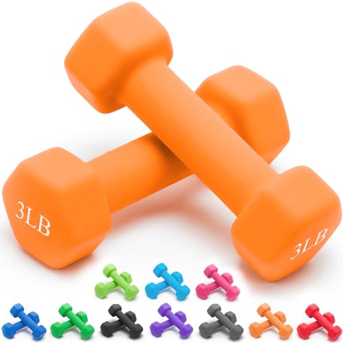 Portzon Dumbbells Neoprene with Non Slip Grip weight for Total Body Workout Exercise and Muscle Toning Compatible with of 2 Set,1-15 LB, Anti-Slip, Anti-roll, Hex Shape