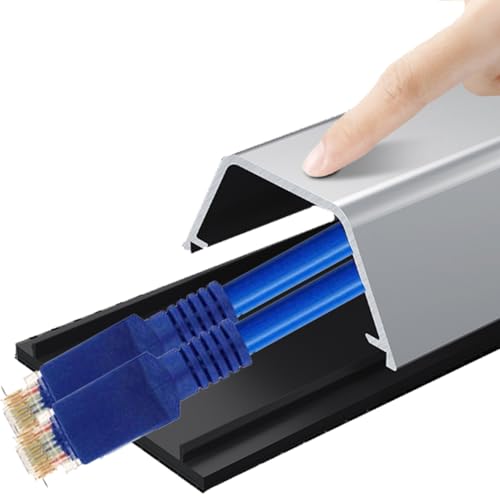 Canaletas para cables de aleación de aluminio plateadas con adhesivo, 3,5 pies / 1,06 m, ancho 20 mm, para 1 cable, evita tropiezos y protege cables miniatura 1