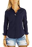 bestyledberlin Damen Blusen, Super Slim Fit Damenblusen, Elegante Hemden tailliert t65z L/XL dunkelblau