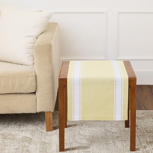 Solino Home 100% Pure Linen Table Runner Khaki, Country Stripe 14 x 36 in